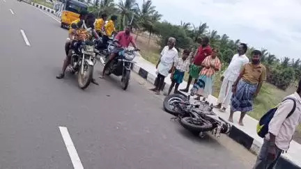 வேடசந்தூர்: கருக்காம்பட்டி நான்கு வழிச்சாலையில் இருசக்கர வாகனம் தடுமாறி விழுந்ததில் இளைஞர் படுகாயம்