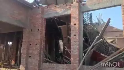 धामपुर: शेरकोट के गांव घोसियावाला के पास निर्माणाधीन होटल का लिंटर डालते समय अचानक गिरने से मिस्त्री घायल