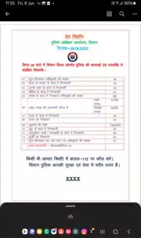 विगत 24 घंटों में जिला अंतर्गत पुलिस कारवाई एवं उपलब्धि से संबंधित विवरणी।
.
.

#digsaran 
#HainTaiyaarHum