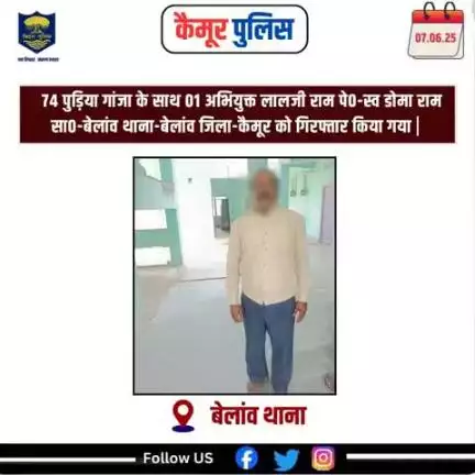 बेलांव थाना अंतर्गत 74 पुड़िया गांजा के साथ 01 अभियुक्त लालजी राम पे०-स्व डोमा राम सा०-बेलांव थाना-बेलांव जिला-कैमूर को गिरफ्तार किया गया |
#biharpolice