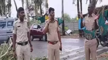 సంగారెడ్డి: సదాశివపేటలో ఆర్టీసీ బస్సు పై పడిన చెట్టు