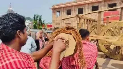 ପୁରୀ ମ୍ୟୁନିସିପାଲଟି: ରଥ ଖଳାରେ ରଥ ଉପରକୁ ଚାରି ନାହାକା ଉଠିବା କାର୍ଯ୍ୟ ସମ୍ପାଦିତ ହେଉଛି ।