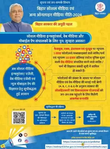 बिहार सरकार की अनोखी पहल!  

सोशल मीडिया इन्फ्लुएंसर्स, वेब मीडिया और मोबाइल ऐप चलाने वालों के लिए सुनहरा मौका l