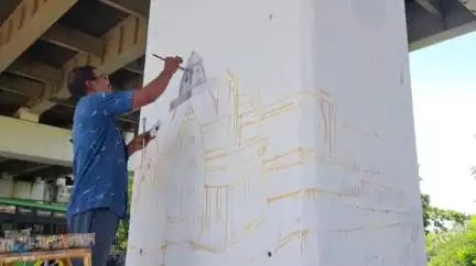 அகஸ்தீஸ்வரம்: பார்வதிபுரத்தில் மேம்பாலத்தில் தூண்களில் ஓவியம் வரையும் பணிகள் துவக்கம்