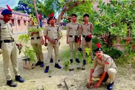 बलरामपुर: एनसीसी के कैडेटों ने 'मां के नाम' अभियान के तहत छात्रावास में किया पौधारोपण, पर्यावरण को संतुलित करने का दिया संदेश