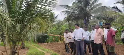 ಚನ್ನಪಟ್ಟಣ: ತಿಮ್ಮಸಂದ್ರದಲ್ಲಿ ತೆಂಗು ಬೆಳೆಗೆ ಕಪ್ಪು ತಲೆ ಹುಳುವಿನ ಬಾಧೆ, ಔಷಧ ಸಿಂಪಡಣೆಗೆ ಶಾಸಕ‌ ಸಿ.ಪಿ.ಯೋಗೀಶ್ವರ್ ಚಾಲನೆ