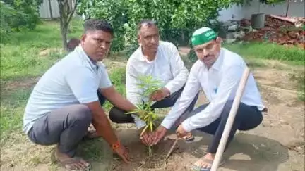 खुर्जा: भारतीय किसान यूनियन महाशक्ति ने ऊंचा गांव नायफल में 'एक पेड़ मां के नाम' अभियान के अंतर्गत किया वृक्षारोपण
