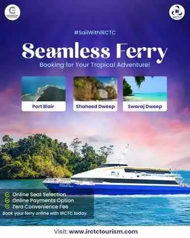 Sail through the serene waters of Port Blair, Shaheed Dweep, and Swaraj Dweep with IRCTC’s Andaman ferry rides. 
Enjoy a seamless ferry booking experience with AC cabins, instant ticket booking, easy downloads and free seat selection