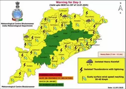 ପୁରୀ ମ୍ୟୁନିସିପାଲଟି: ଆସନ୍ତା କାଲି ପାଇଁ ପୁରୀ କୁ ବର୍ଷା ସହ ପବନ ହେବା ନେଇ ପାଣିପାଗ ବିଭାଗ ପକ୍ଷରୁ ୟେଲୋ ୱାର୍ଣ୍ଣି ଜାରି କରାଯାଇଛି l