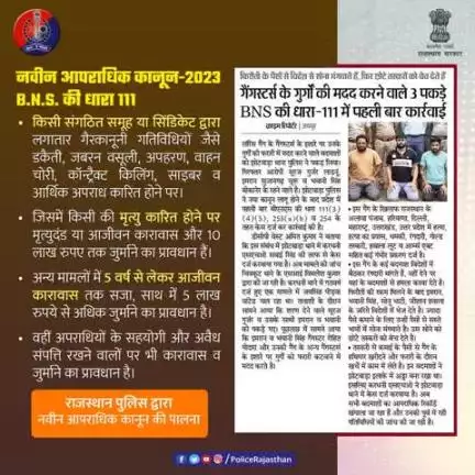 लॉरेंस गैंगस्टर के इशारे पर उनके साथियों की फरारी कटवाने अन्य सहायता करने में झोटवाड़ा के बदमाश शामिल पाये गये।

#BNS2023 
#RajasthanPolice