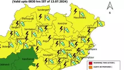 ବାରିପଦା ମ୍ୟୁନିସିପାଲଟି: ଜିଲ୍ଲାରେ ଆସନ୍ତା ୧୭ ଯାଏଁ ପବନ ବର୍ଷା ସହ ବଜ୍ରପାତ ହେବା ନେଇ ଆଞ୍ଚଳିକ ପାଣିପାଗ ବିଭାଗ ପକ୍ଷରୁ ୟୋଲ ୱାର୍ଣିଂ ଜାରୀ