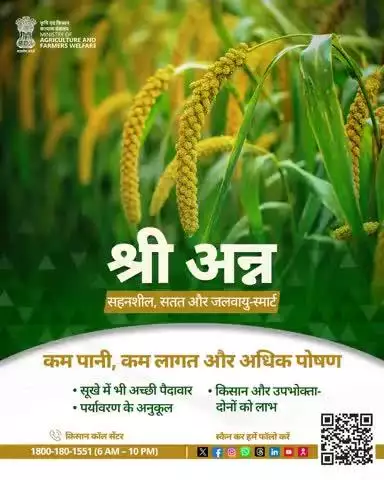 श्री अन्न: कम संसाधन, अधिक पोषण! सहनशील, सतत और जलवायु-स्मार्ट विकल्प। 

#ShreeAnna #Millets #AgriGoI
