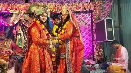 अन्ता: श्री कृष्णा मैरिज गार्डन में चल रही श्रीमद् भागवत कथा में श्री कृष्ण और रूकमणी का विवाह सम्पन्न हुआ