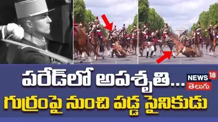 French Soldier Injured, Horse Falls During Bastille Day Parade in Paris | పరేడ్‌లో అపశృతి... | N18G