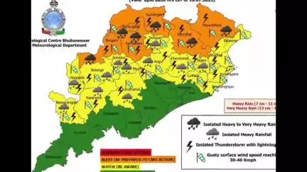 କେନ୍ଦ୍ରାପଡା: ଆସନ୍ତାକାଲି ସାଢେ଼ ଆଠଟା ଯାଏଁ କେନ୍ଦ୍ରାପଡ଼ା ଜିଲ୍ଲାକୁ ୟେଲୋ ୱାର୍ଣ୍ଣିଙ୍ଗ ଜାରି କଲା ପାଣିପାଗ ବିଭାଗ ।