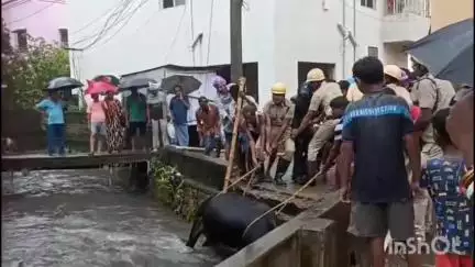 পুরুলিয়া ২: নুতন কলোনির হাইড্রেনে পড়ে গেল গাভী, উদ্ধার করলেন দমকল কর্মীরা