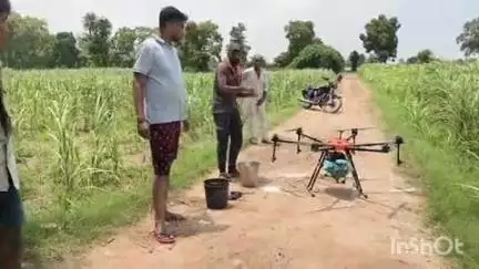 चांदपुर: नूरपुर में किसानों की सुविधा के लिए दिखा दवाई छिड़कने वाला ड्रोन, दवाई छिड़कने में होगी आसानी