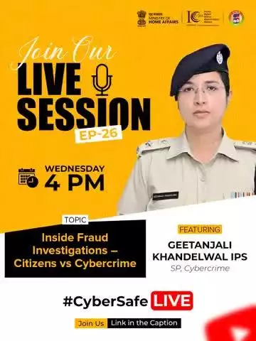 आज के #CyberSafeLive पर मिलिए गीतांजलि खंडेलवाल, IPS — SP, साइबर क्राइम से।