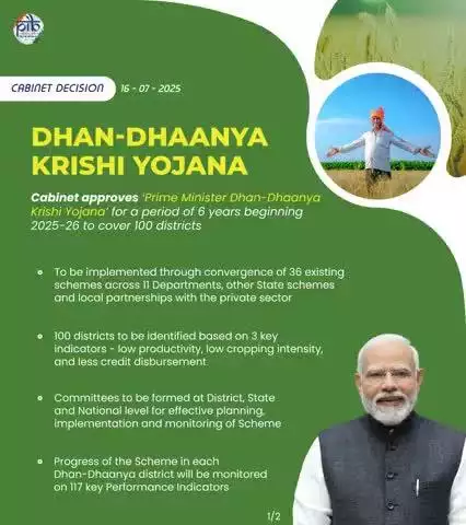 Cabinet approves the Prime Minister Dhan-Dhaanya Krishi Yojana

Fast tracking development in agriculture and allied sectors in 100 districts
