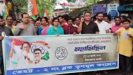 তেহট্ট ২: বিজেপি শাসিত বিভিন্ন রাজ্যে বাংলা ভাষাভাষী মানুষদের উপর নিপীড়ন অত্যাচারের প্রতিবাদে
পলাশীপাড়ায় তৃণমূলের মহামিছিল