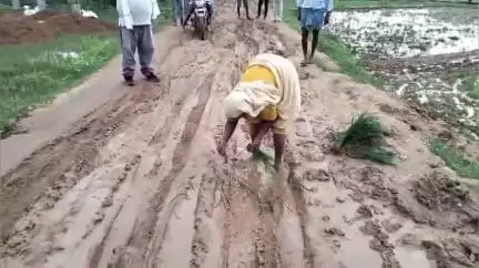 गुमला: छोटा अंबवा गांव की 4 किलोमीटर सड़क बदहाल विधायक चमरा लिंडा के प्रति आक्रोश,सड़क पर ग्रामीणों ने रोपा धान#jansamasya