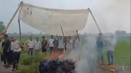 महावन: गांव पिंगरी में महिला का बारिश में तिरपाल तानकर किया गया अंतिम संस्कार, वीडियो हुआ वायरल
