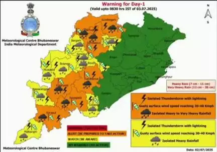 ସୁନ୍ଦରଗଡ ସହର: ଜିଲ୍ଲାକୁ ପାଣିପାଗ ବିଭାଗ ପକ୍ଷରୁ ୩ ତାରିଖ ସକାଳ ୮ ଟା ୩୦ ମିନିଟ ପର୍ଯ୍ୟନ୍ତ ଅରେଞ୍ଜ ଆଲର୍ଟ ଜାରି