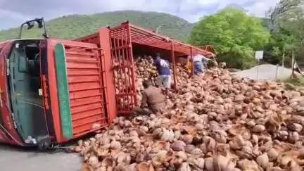 ಹನೂರು: ಮಹದೇಶ್ವರ ಬೆಟ್ಟದ ಸುತ್ತಿನಲ್ಲಿ ಪಲ್ಟಿಯಾದ ಮಟ್ಟೆ ತುಂಬಿದ ಲಾರಿ, ಚಾಲಕ, ಕ್ಲಿನರ್ ಪಾರು