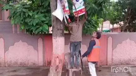 पुष्पराजगढ़: अमरकंटक में नगरपालिका टीम ने पेड़-पौधों पर लगे होर्डिंग हटाए