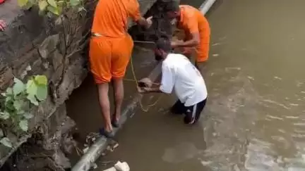 भीलवाड़ा: भीलवाड़ा में बरसाती नाले में बहे निगम सफाई कर्मचारी शिवचरण गौरन की लाश मिली, कल कावाखेड़ा नाले में गिरने से हुई मौत