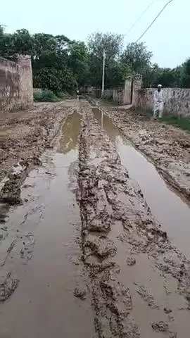 ग्राम हाथिया की सड़कों का हो रहा बुरा हाल बरसाना रोड पर इसमें पैदल निकलने का भी रास्ता नहीं है लोग कच्चे में गिर जाते है
