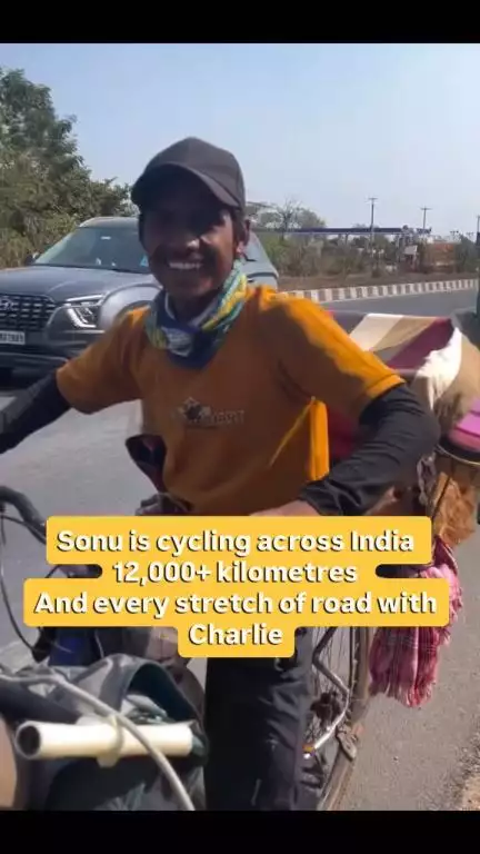 14,000 km. 1 man. 1 rescued dog. Meet Sonu & Charlie — cycling India to build a shelter for strays. 🐾