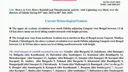 ମାଲକାନଗିରି: ମାଲକାନଗିରି ଜିଲ୍ଲା ପାଇଁ ୱେଲୋ ୱାର୍ନଂ ଜାରି କଲା ରାଜ୍ୟ ପାଣିପାଗ ବିଭାଗ, ଲଗାଣ ବର୍ଷା ଯୋଗୁଁ ବିଭିନ୍ନ ନଦୀର ଜଳସ୍ତର ବୃଦ୍ଧି