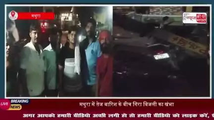 मथुरा में तेज बारिश के बीच गिरा बिजली का खंभा, मची अफरा-तफरी
#मथुरा #बारिश #बिजली #खंभा