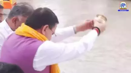 Uttarakhand CM Pushkar Dhami performs Ganga Puja at the inauguration of ‘Nadi Utsav’ in Haridwar.