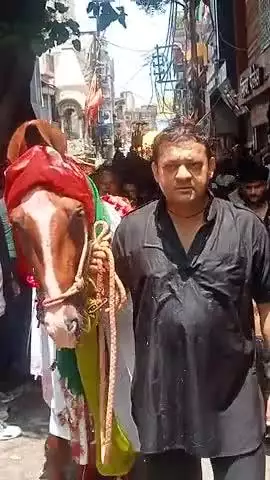 हैदर अली एक्टर मोहर्रम के जुलुस मे ईमाम हुसैन अस के जुलजुना को ले जाते हुए