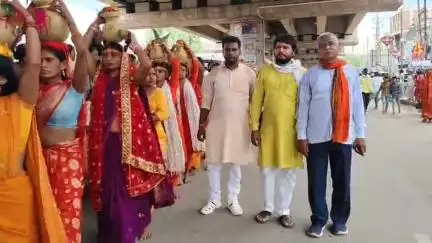हरनौत: गोनावा मोड़ स्थित हनुमान मंदिर में अखंड कीर्तन के लिए 601 महिलाओं ने निकाली कलश शोभा यात्रा