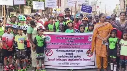 போடிநாயக்கனூர்: போதைப் பொருள், நெகிழிப்பை ஒழிப்பு குறித்து போடி நகராட்சி சார்பில் 50க்கும் மேற்பட்ட ஸ்கேட்டிங்மாணவர்களின் விழிப்புணர்வு பேரணி