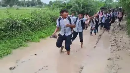 સ્કૂલ જવા માટે કાદવ કિચ્ચડ માંથી પસાર થવા પર મજબૂર વિદ્યાથીઓ, વિડ્યો થયા વાયરલ