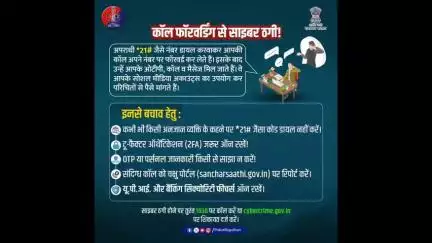 साइबर ठगी का नया तरीका...कॉल फॉरवर्डिंग।
आपसे *21# डायल करवाकर आपकी जानकारियां अपने फोन पर ट्रांसफर करवाते है।
