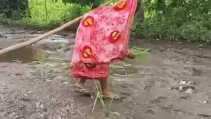 दुलमी: आईपीएल फैक्ट्री के ओवरलोड वाहनों से टोनागातू पथ कीचड़ में बदला, ग्रामीणों ने धान रोपकर जताया रोष