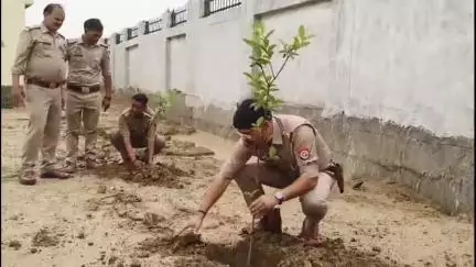 सोरांव: फाफामऊ थाना के नवीन परिसर में 'एक पेड़ मां के नाम' अभियान के तहत किया गया वृक्षारोपण