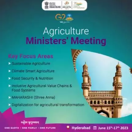 MoA&FW will host the #G20AMM2023 from 15th-17th June, 2023 at Hyderabad with the major focus on sustainable & #climate smart agriculture, #FoodSecurity  & nutrition, value chains & food systems, #MAHARSHI (#ShreeAnna).