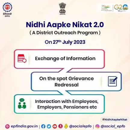 EPFO conducting massive outreach program in districts under #NidhiAapkeNikat 2.0 on 27th July 2023.

#epfo #pf #ईपीएफओ #पीएफ #epfowithyou #AmritMahots