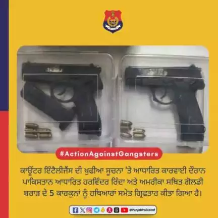 In a major breakthrough, Punjab Police has busted a terror module. 

5 operatives of #Pakistan based Harvinder Rinda & #USA based Goldy Brar arrested with weapons in an intelligence-based operation of