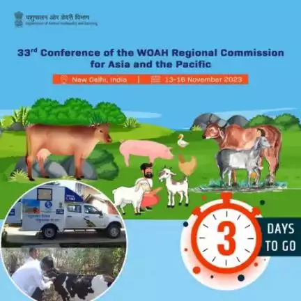 33rd WOAH Regional Commission Conference, India extends a warm welcome to all participants. The conference will be held in New Delhi from 13th to 16th November 2023. 🌿🐮 #AnimalHealth #Livestock #Conference. Only 3 days remaining