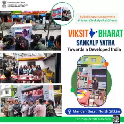 ViksitBharatSankalpYatra with an aim to cover the last person eligible to achieve saturation of the govt. flagship schemes reached Mangan Bazar, North Sikkim. Yatra encouraged the participants to avail themselves with the benefits of scheme