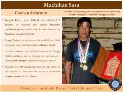 Hearty Congratulations to Shri Machihan Sasa, a master craftsmen from Ukhrul, Manipur famous for showcasing the traditional Longpi Pottery to the world on being conferred with the prestigious #PadmaShriAward 2024 in the the field of Art.