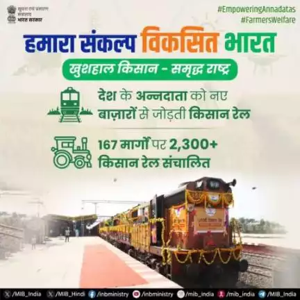 खुशहाल किसान - समृद्ध राष्ट्र!🛤️🌾🚉
🔷 देश के अन्नदाता को नए बाज़ारों से जोड़ती किसान रेल
🔷 167 मार्गों पर 2,300+ किसान रेल संचालित
#pibindia #mib_india #farmerswelfare